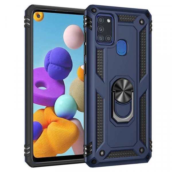 Wholesale Tech Armor Ring Grip Case with Metal Plate for Samsung Galaxy A21S (Navy Blue)